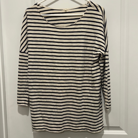 J. Crew Tops - J Crew Women’s Long Sleeve Navy Blue and White Striped Tee Women’s Size S Small